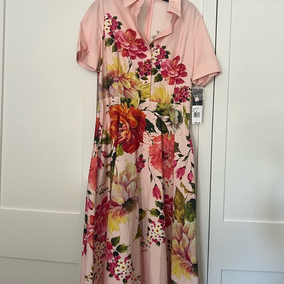 Teri Jon Asymmetrical Red and Pink Sundress - Picture 2 of 8